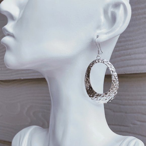 Sterling Silver Dangle Hoop Earrings - Picture 2 of 4